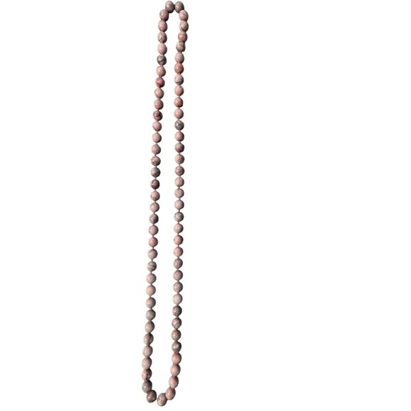 Beaded Necklace Natural Zebra Jasper Pink Gray 32" Knotted Handcrafted OOAK - Picture 3 of 8